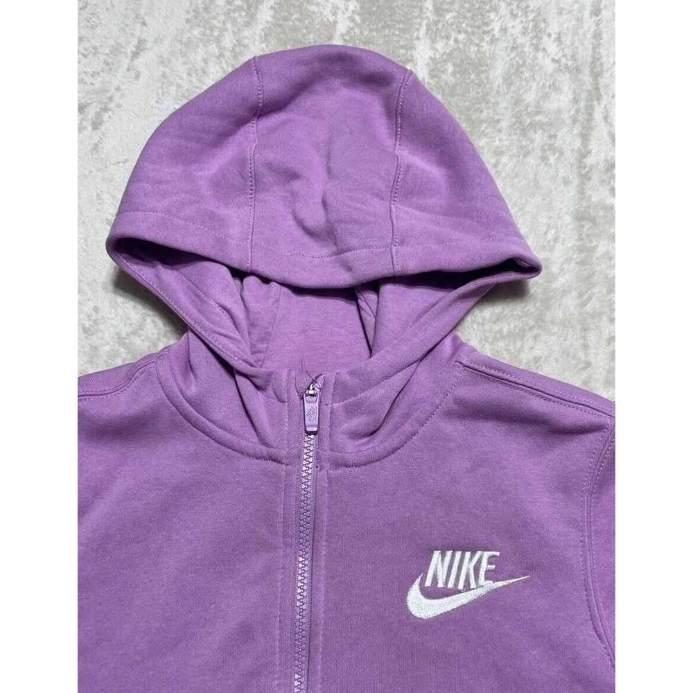 Nike Sportswear Club Hoodie Girls Large Purple Fleece Full Zip Logo Sweatshirt